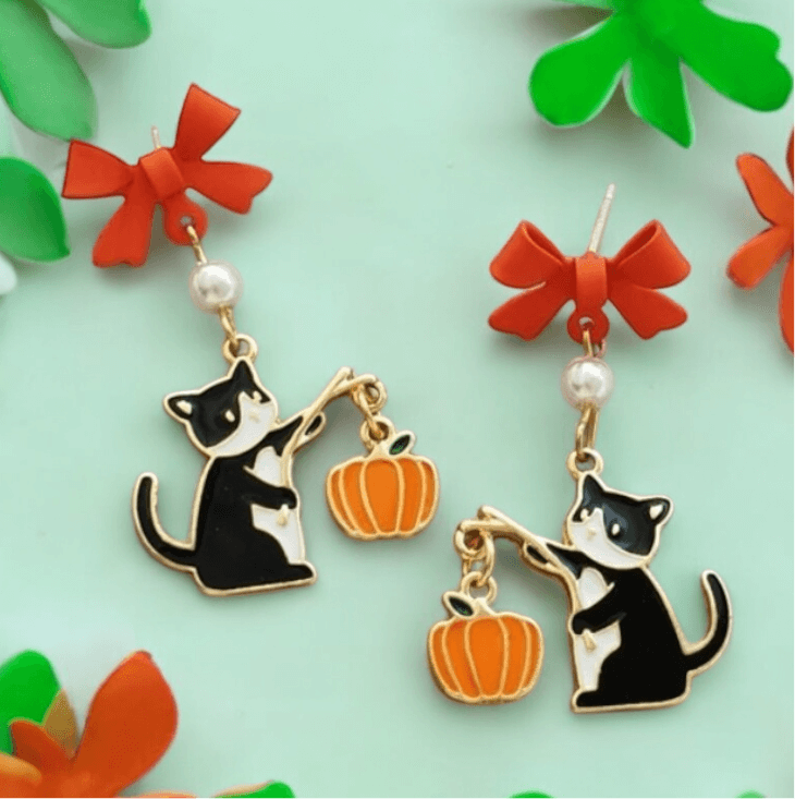 Shopminx Pumpkin Tuxedo Cat Earrings Default Title