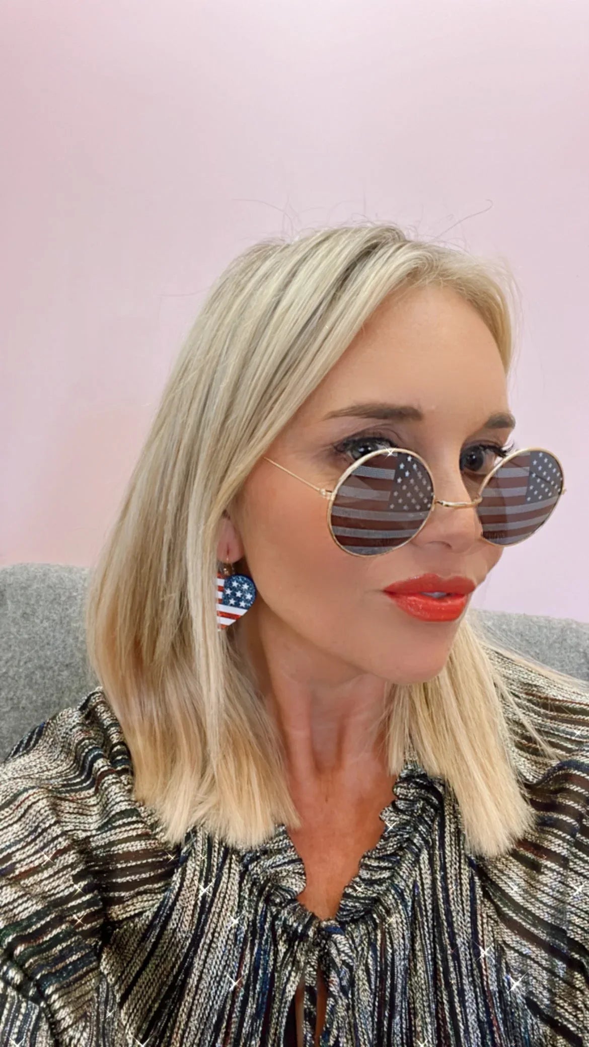 American Flag Round Shaped Sunglasses Vermeil-N11526GD-4102 / Red / 0