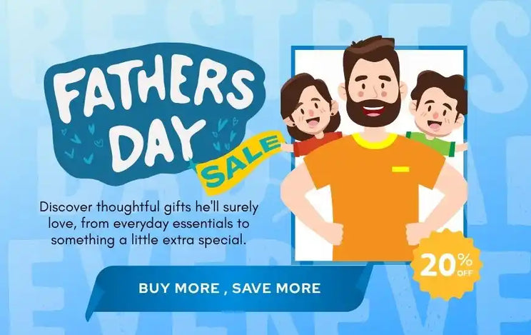 Father's Day gift sale with 20% discount on everyday essentials and thoughtful gifts for men.