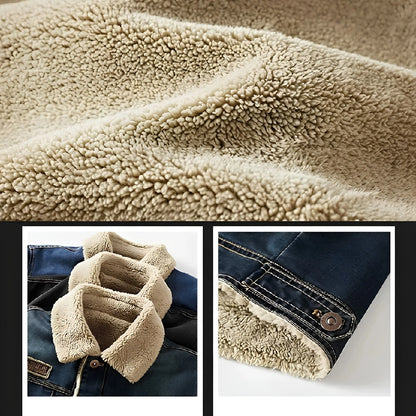 Faux Fur Jacket for Men, Denim Winter Jean Jacket | Black/Blue