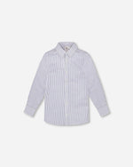 Long Sleeve Button Down Shirt Navy Blue Stripes 7