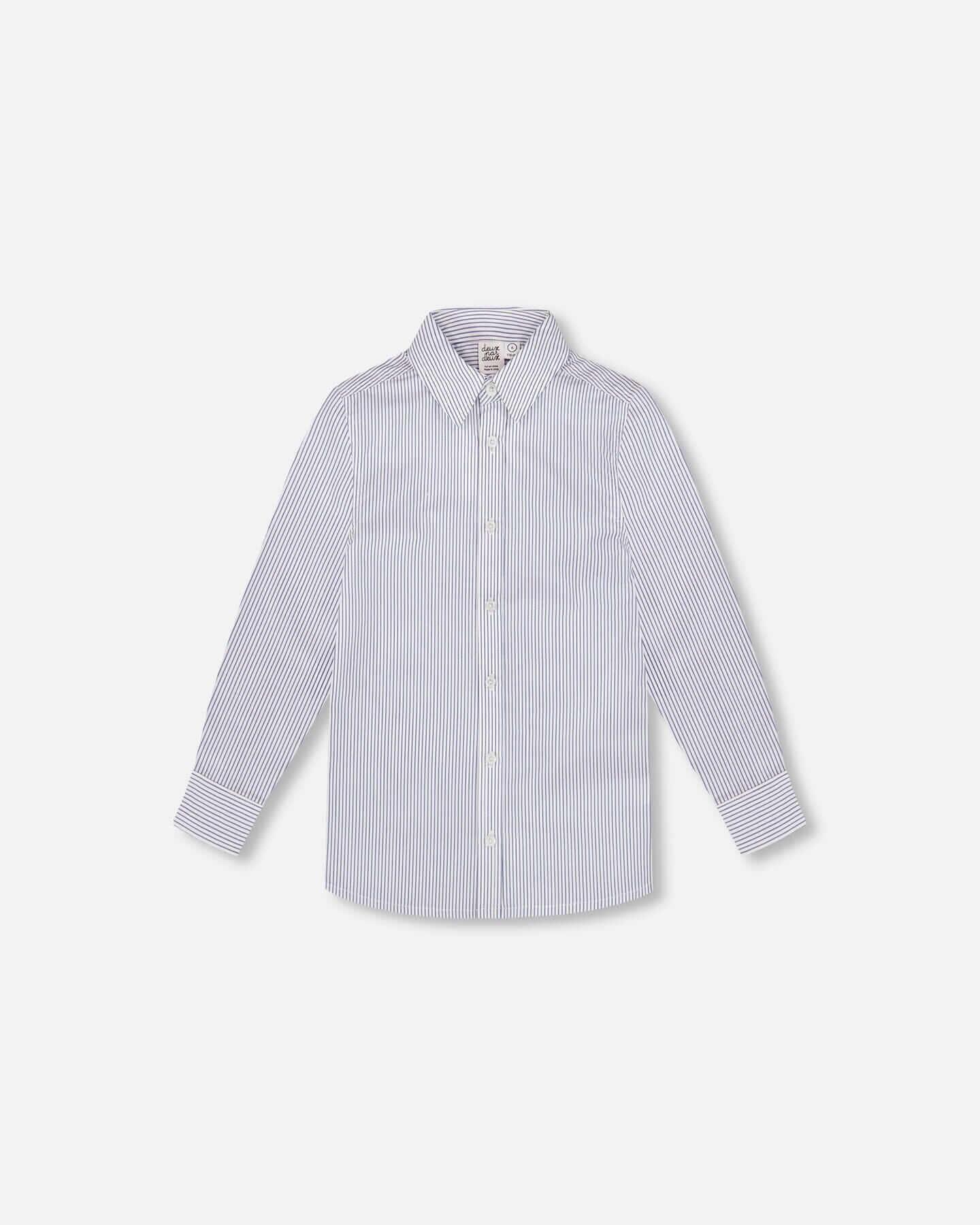 Long Sleeve Button Down Shirt Navy Blue Stripes 7