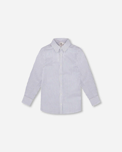 Long Sleeve Button Down Shirt Navy Blue Stripes 7