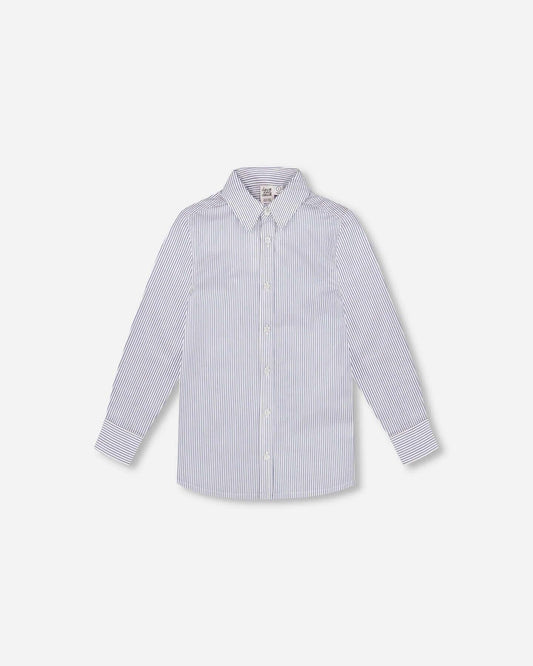 Long Sleeve Button Down Shirt Navy Blue Stripes 7