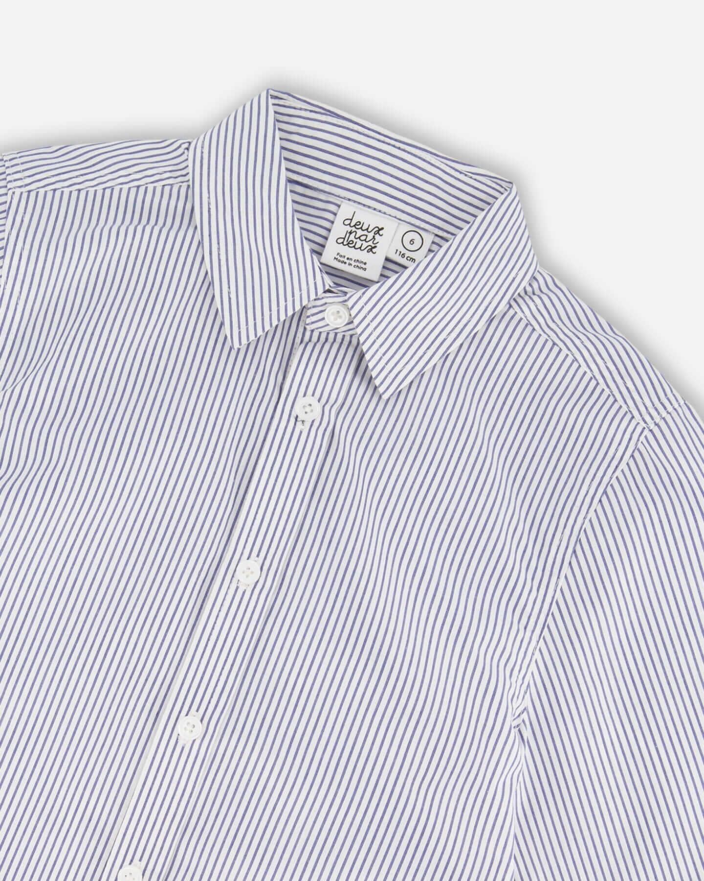 Long Sleeve Button Down Shirt Navy Blue Stripes 7