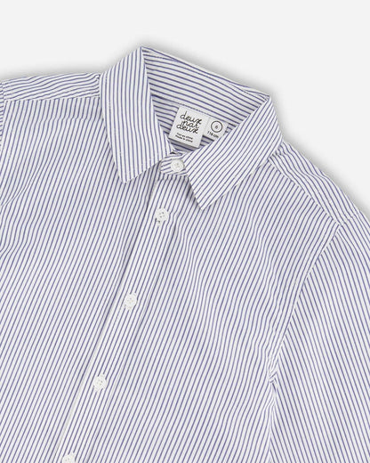 Long Sleeve Button Down Shirt Navy Blue Stripes 7