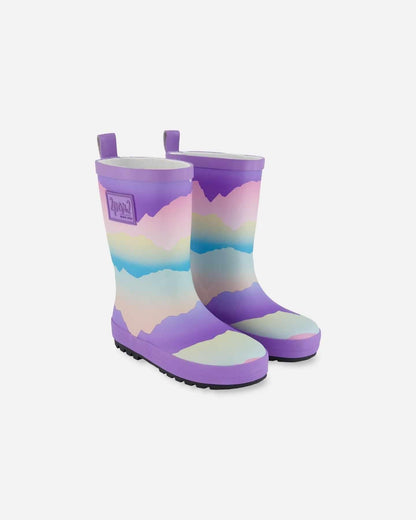 Printed Rain Boots Mauve And Blue, Pink Mountain 6 (Toddler)