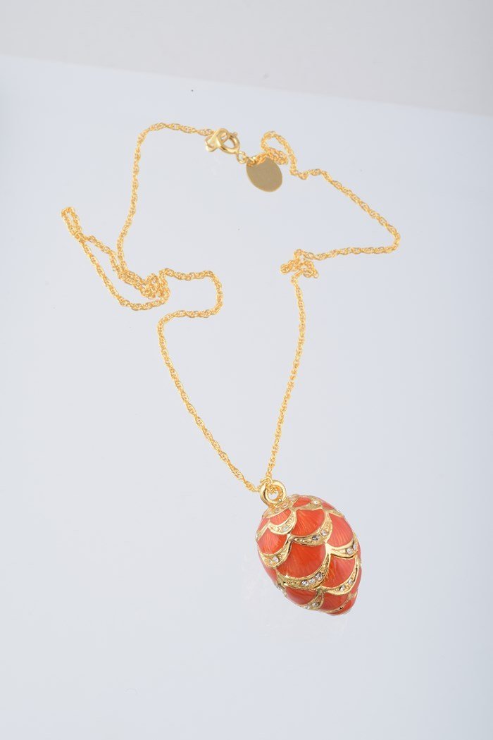 Gold & Red Egg Pendant Necklace