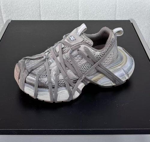 Breathable Distressed Running Shoes Strap Chunky Flat Women Sneakers Gray / 5