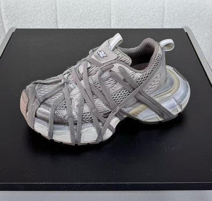 Breathable Distressed Running Shoes Strap Chunky Flat Women Sneakers Gray / 5