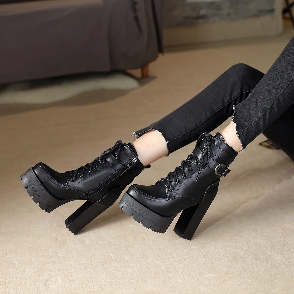 Black Platform Combat Ankle Boots