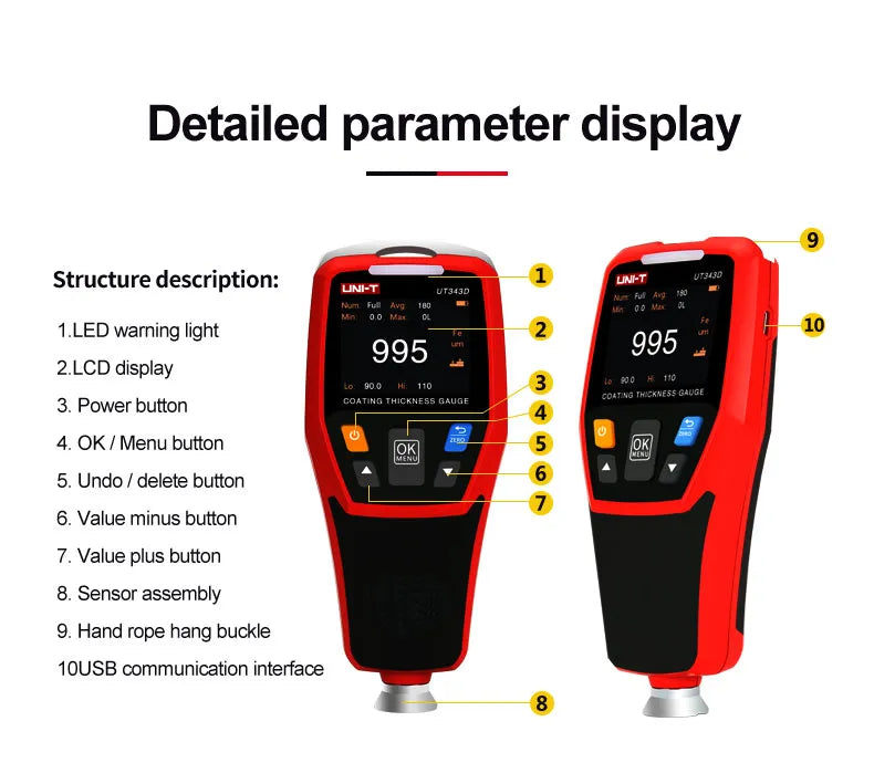 UNI-T UT343A UT343D Car Paint Coating Thickness Gauge