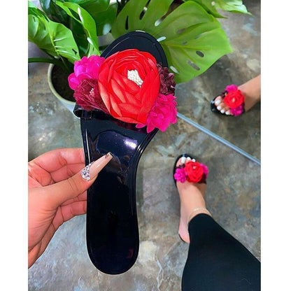 2021 Summer Beach Slippers Transparent Flowers Women‘s Slippers Pink / 6