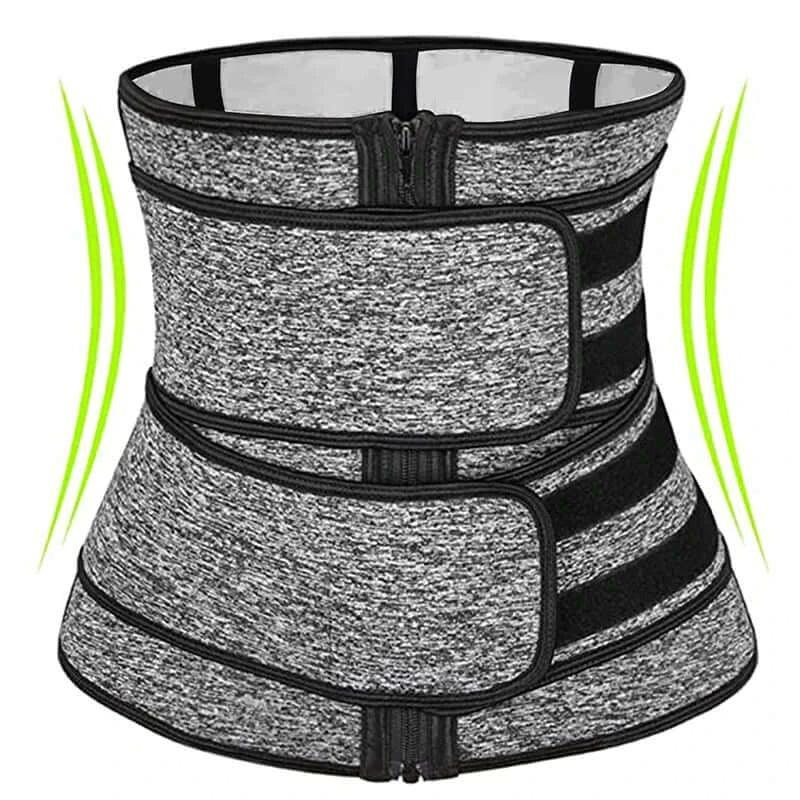 Silver Coating Sweat Sauna Waist Trainer Belt Adjustable Workout Body Shaper with Double Strap Zipper Silver Inner Black / L / United States