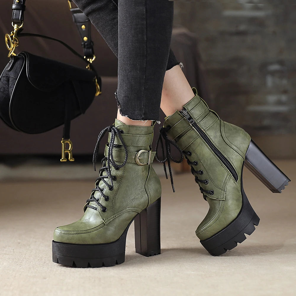 Black Platform Combat Ankle Boots