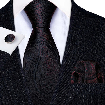 Barry.Wang LS-704 Red Plaid Silk Tie Set with Handkerchief & Cufflinks