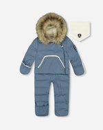 One-Piece Baby Snug Snowsuit Designed For Car Seat Dark Gray Blue 6m