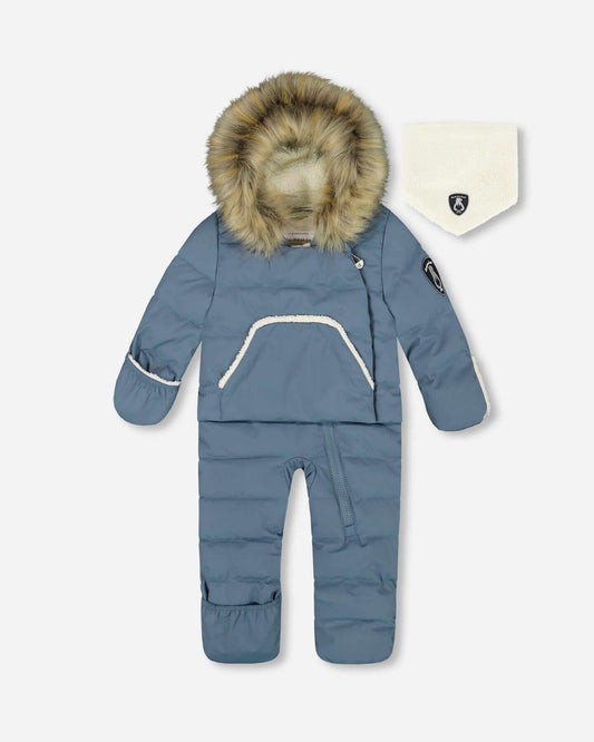 One-Piece Baby Snug Snowsuit Designed For Car Seat Dark Gray Blue 6m