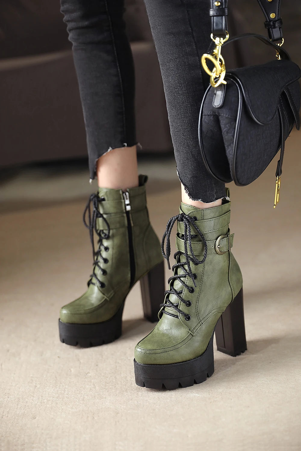 Black Platform Combat Ankle Boots