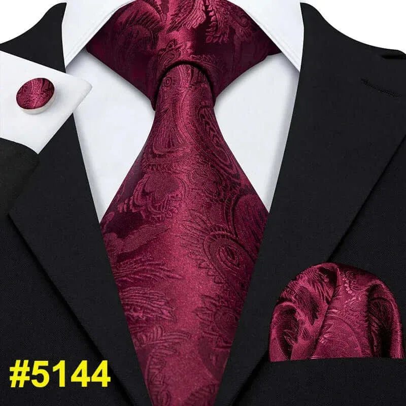 Barry.Wang LS-704 Red Plaid Silk Tie Set with Handkerchief & Cufflinks