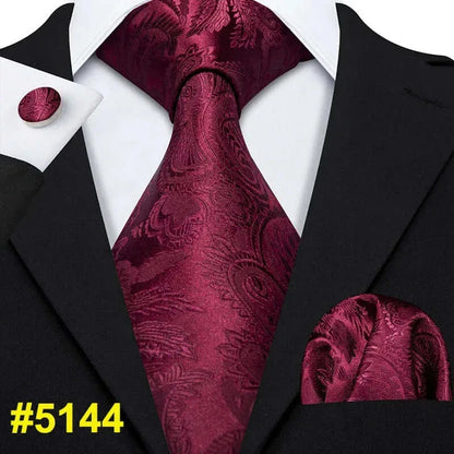 Barry.Wang LS-704 Red Plaid Silk Tie Set with Handkerchief & Cufflinks