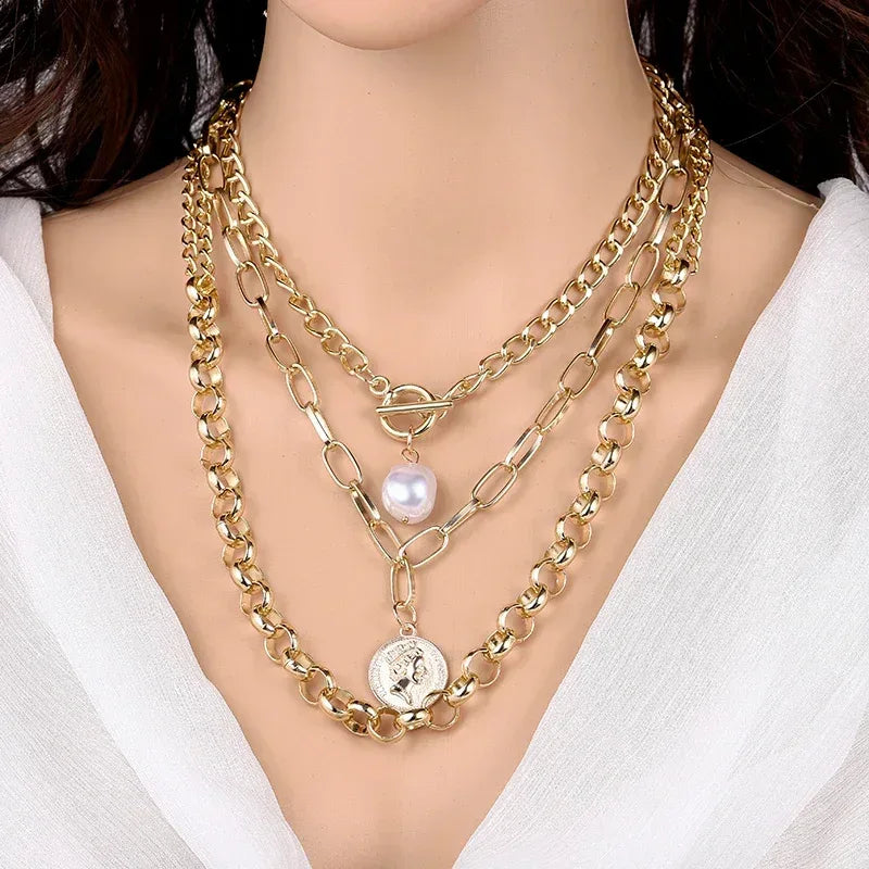 Fashion Chain Pearl Necklace Gold-03