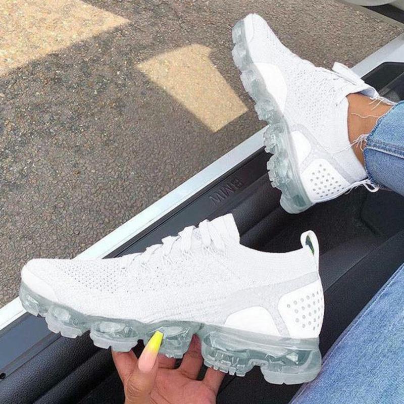 Women's Flying Woven Breathable Casual Sneakers White White / 7.5