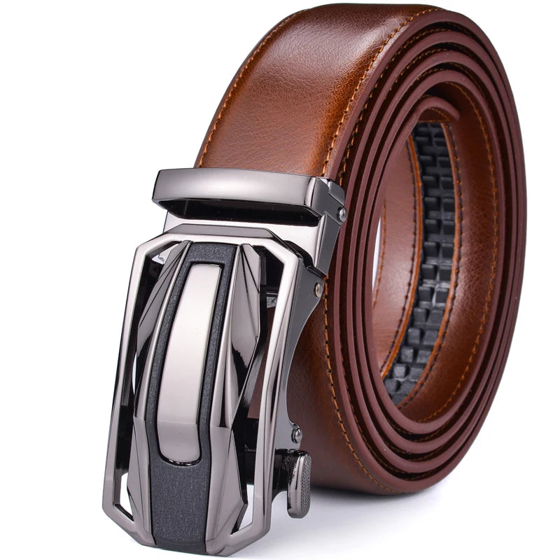 Men's Leather Ratchet Belt Dress with Slide Click Automatic Buckle Plus Size Luxury Ceinture