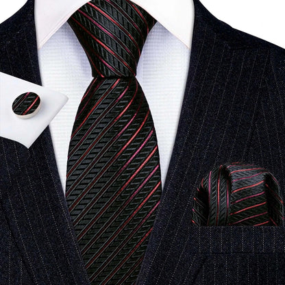 Barry.Wang LS-704 Red Plaid Silk Tie Set with Handkerchief & Cufflinks