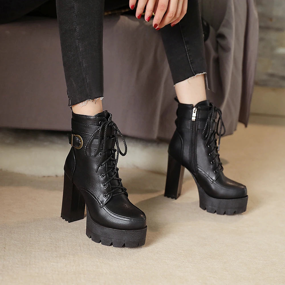 Black Platform Combat Ankle Boots