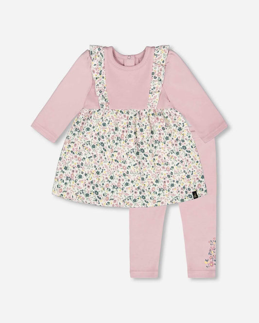Organic Cotton Bi-Material Tunic And Leggings Set Neutral Purple 6m