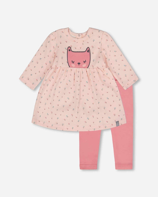 Organic Cotton Dress And Leggings Set Pink Mini Floral 3m