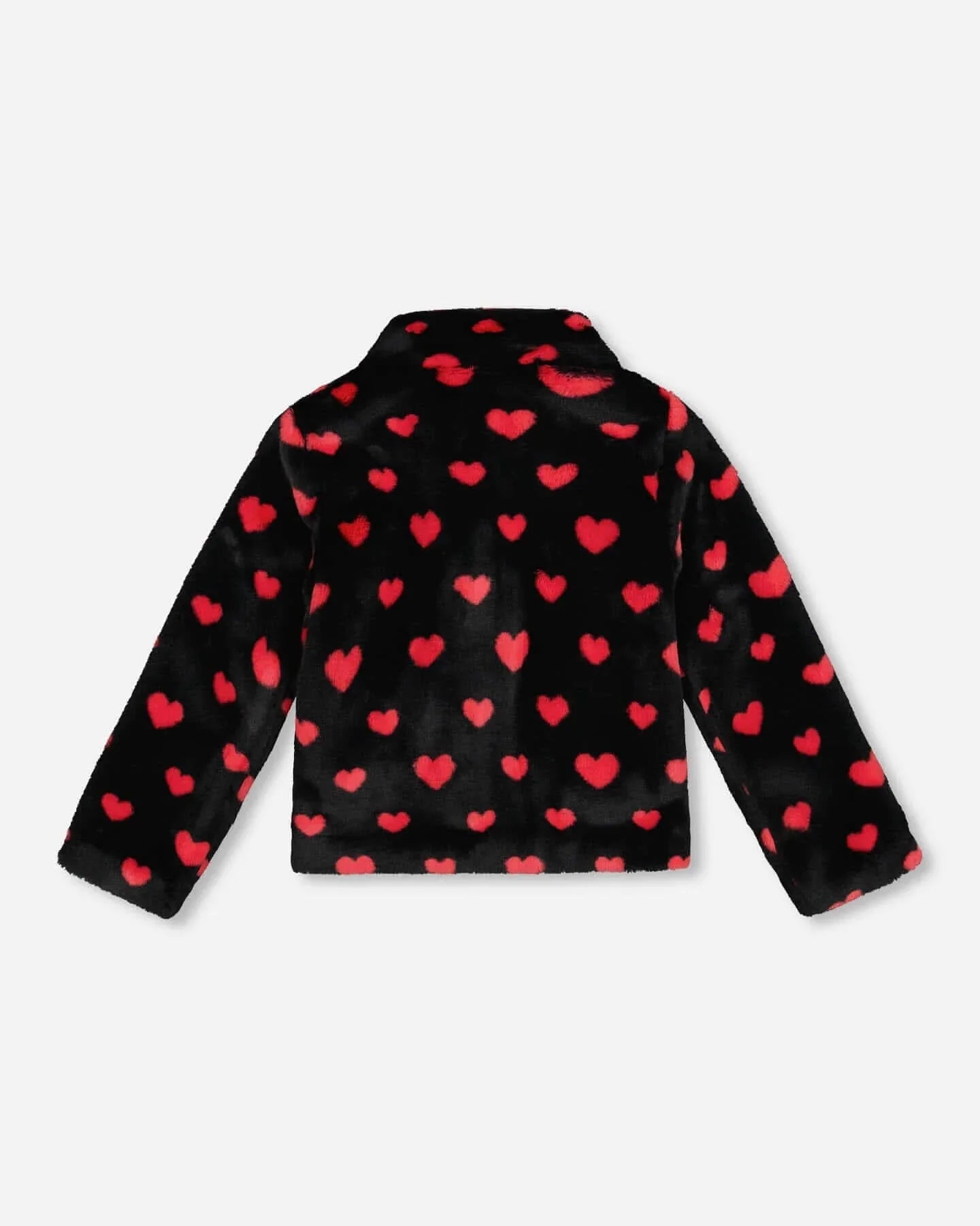 Faux Fur Short Coat Black And Red With Hearts 4/5