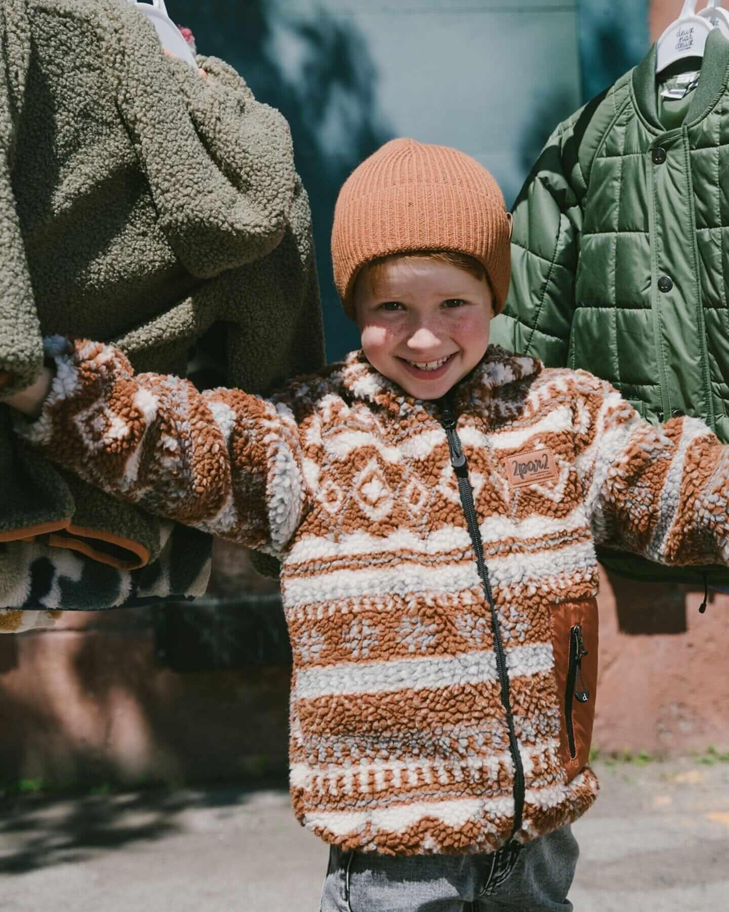 Reversible Mid-Season Sherpa Jacket Brown Aztec Pattern 8