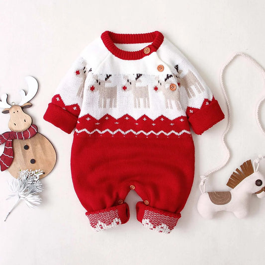 Baby Christmas Reindeer Romper Blue / 18M / United States
