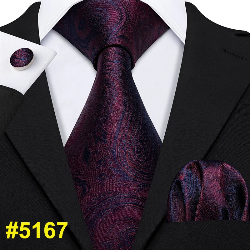 Barry.Wang LS-704 Red Plaid Silk Tie Set with Handkerchief & Cufflinks