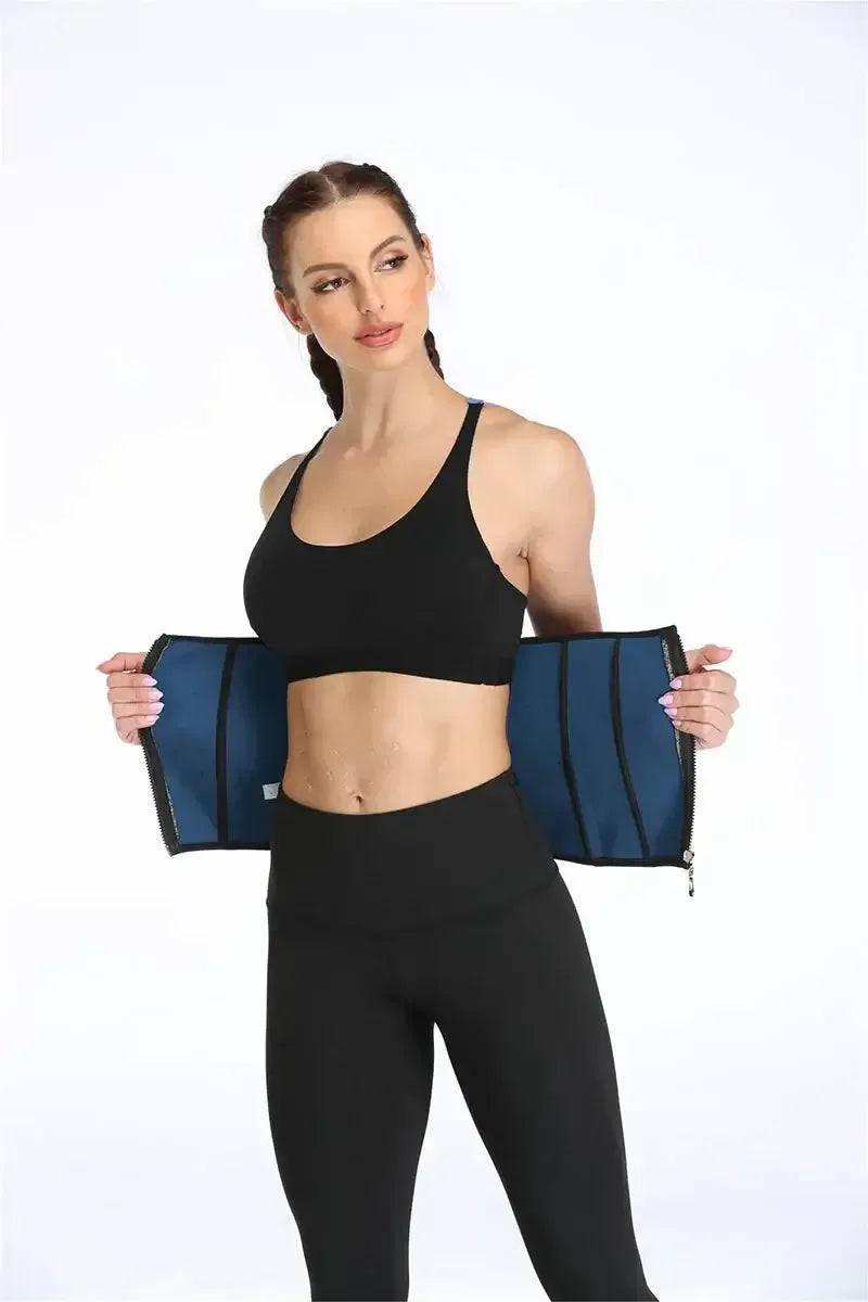 Silver Coating Sweat Sauna Waist Trainer Belt Adjustable Workout Body Shaper with Double Strap Zipper Silver Inner Black / L / United States