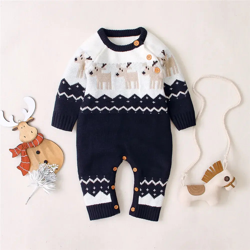 Baby Christmas Reindeer Romper Blue / 18M / United States