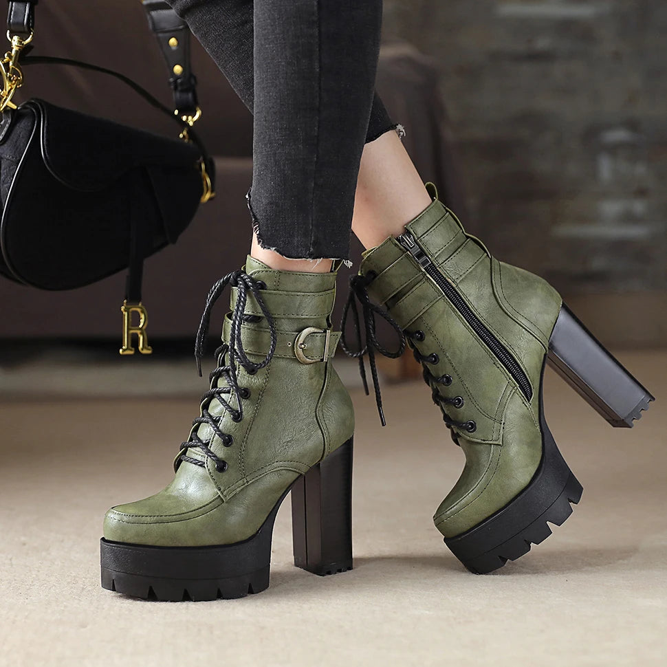 Black Platform Combat Ankle Boots