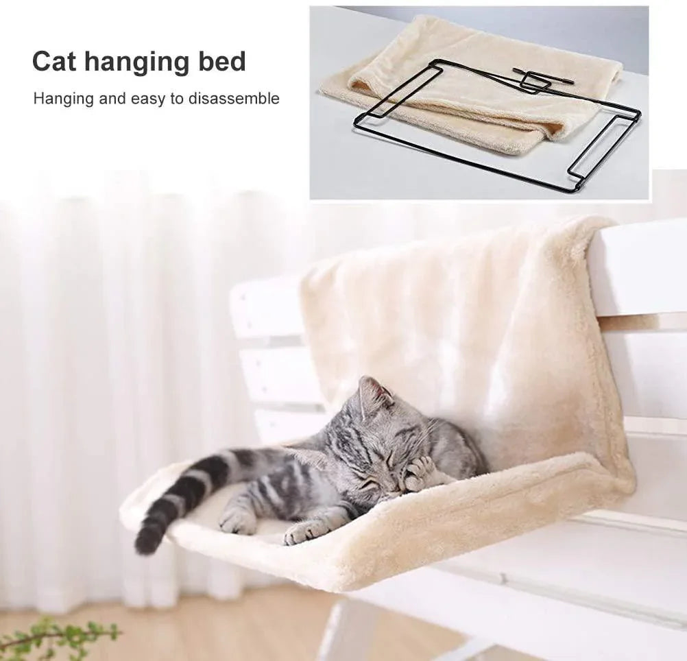 Cozy Portable Cat Hanging Hammock Bed Beige