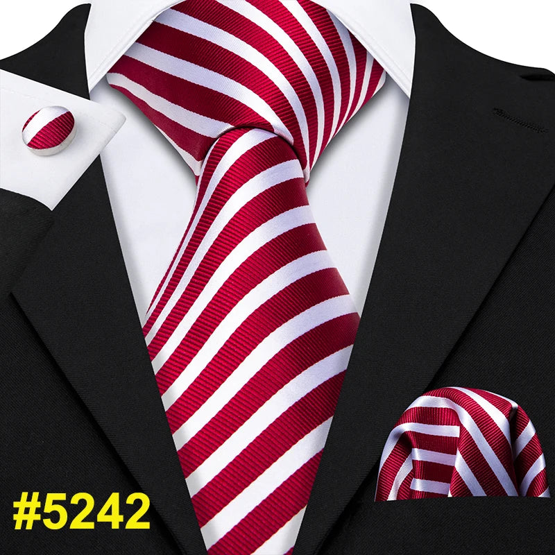 Barry.Wang LS-704 Red Plaid Silk Tie Set with Handkerchief & Cufflinks
