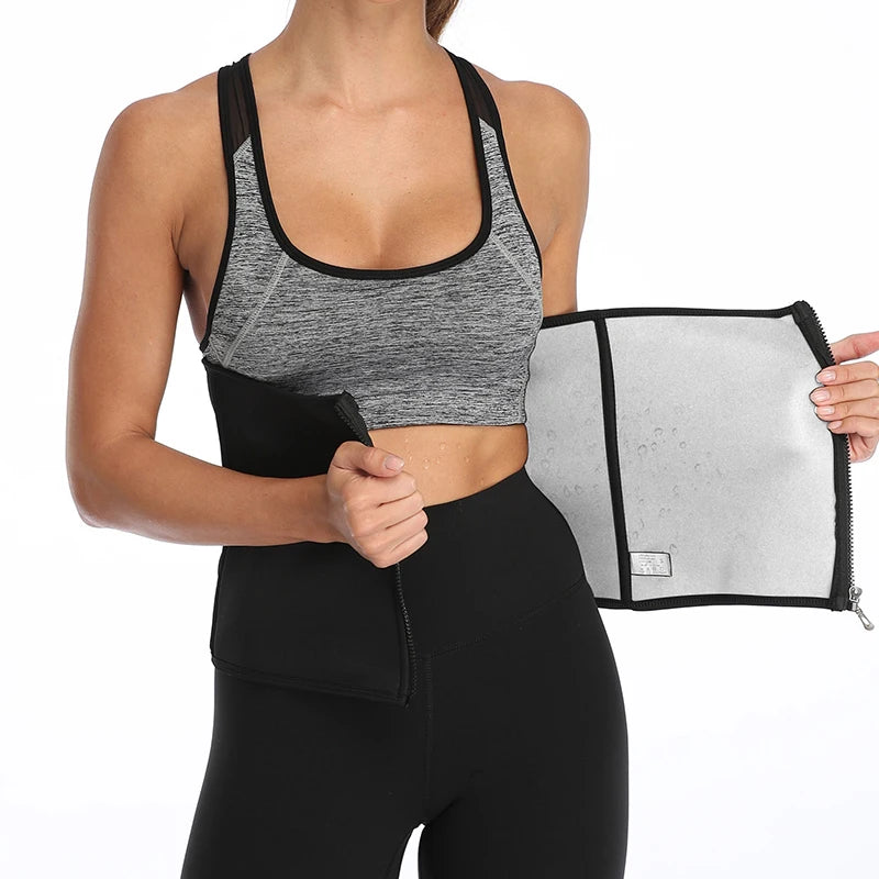 Silver Coating Sweat Sauna Waist Trainer Belt Adjustable Workout Body Shaper with Double Strap Zipper