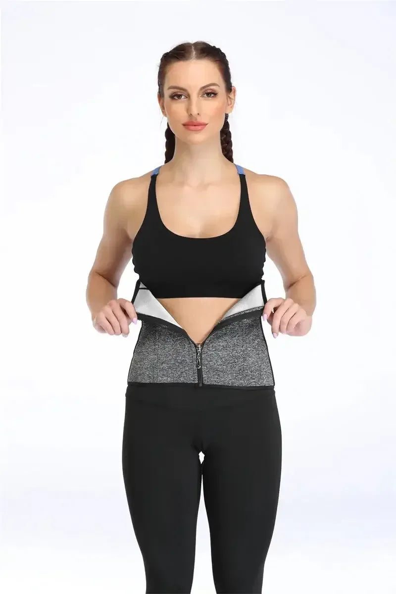 Silver Coating Sweat Sauna Waist Trainer Belt Adjustable Workout Body Shaper with Double Strap Zipper Silver Inner Black / L / United States