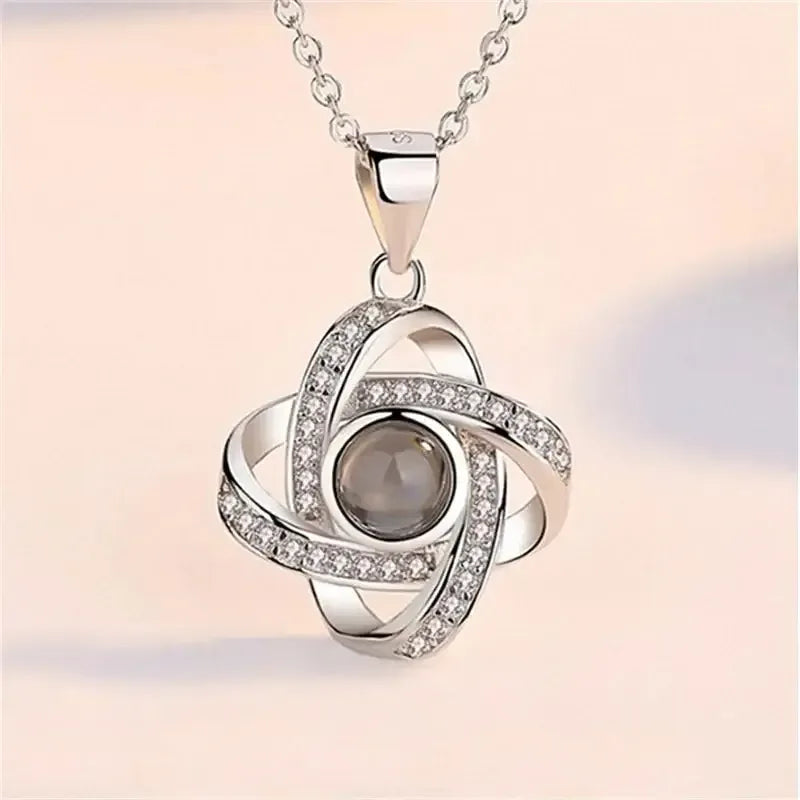 925 Silver Four-Leaf Clover Projection Necklace silver color / 925sliver / 14inchs