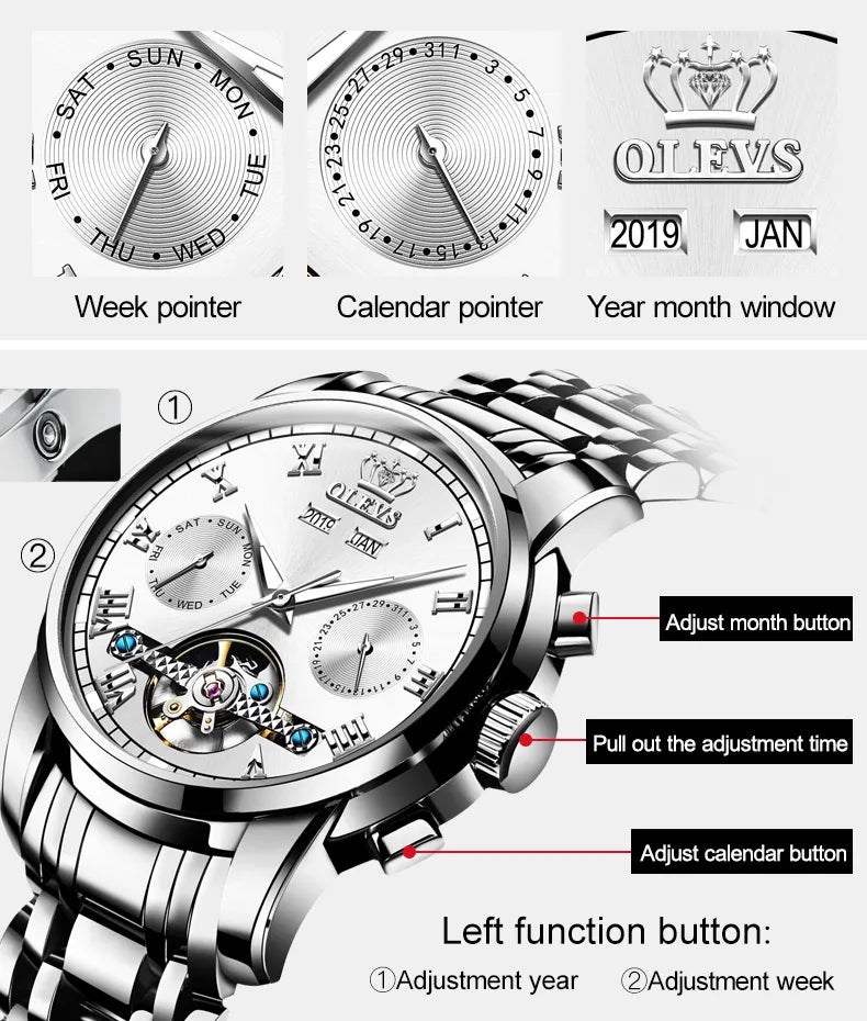 OLEVS Men's Watches Automatic Mechanical Business Wristwatch