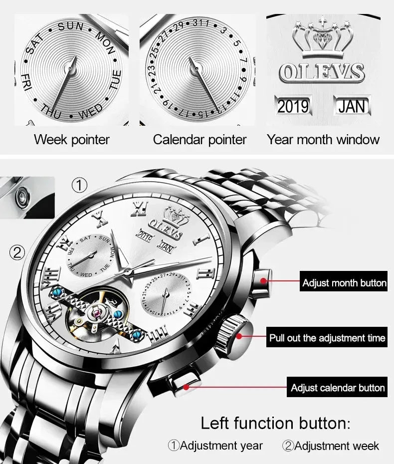 OLEVS Men's Watches Automatic Mechanical Business Wristwatch Minx