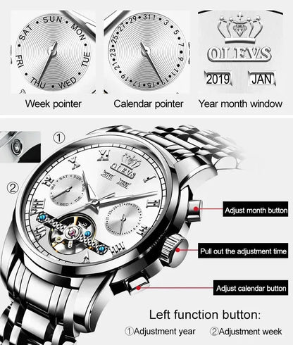 OLEVS Men's Watches Automatic Mechanical Business Wristwatch Minx