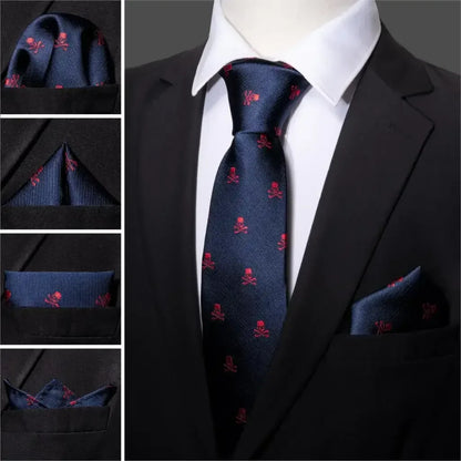 Red Skull Silk Tie Set with Handkerchief – Designer Men’s Necktie for Wedding, Business & Parties 5049 / United States