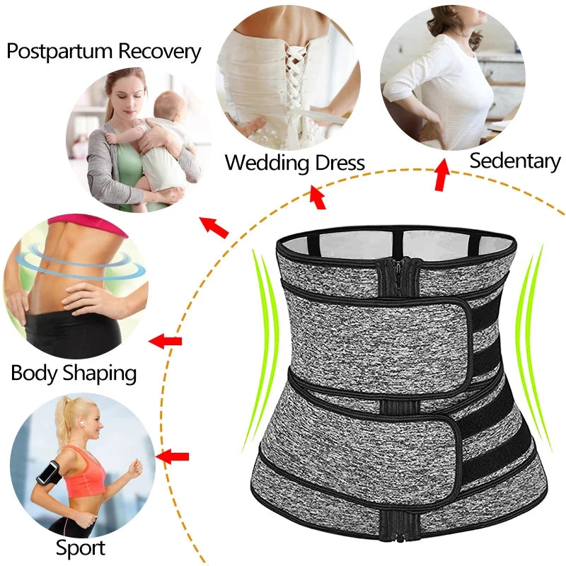 Silver Coating Sweat Sauna Waist Trainer Belt Adjustable Workout Body Shaper with Double Strap Zipper