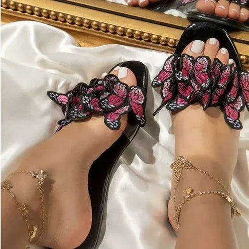 2021 Summer Slippers Fashion Butterfly Flat Sandals for Outdoor pink / 8.5